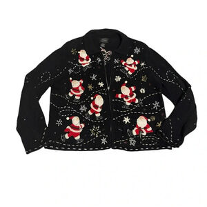 🎅 Designers Studio Petite Large Santa Zip-Up Christmas Sweater‎ Jacket ❄️✨